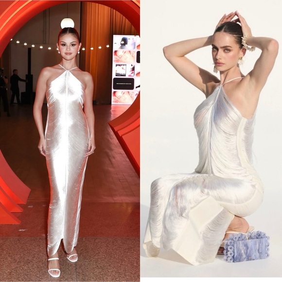 cult gaia Dresses & Skirts - NWOT Cult Gaia Renata Draped Fringe Halter Gown Off White Bridal Wedding Size M